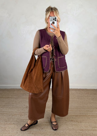Folksy tie gilet - Aubergine-The Style Attic