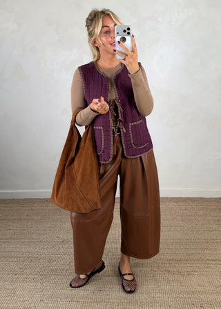 Folksy tie gilet - Aubergine-The Style Attic
