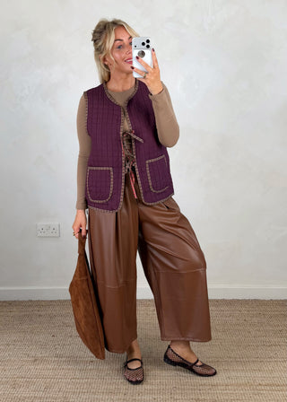 Folksy tie gilet - Aubergine-The Style Attic
