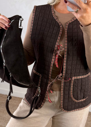 Folksy tie gilet - Chocolate-The Style Attic