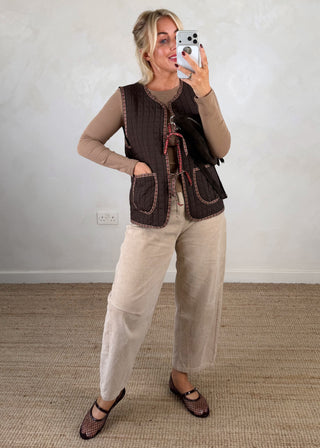 Folksy tie gilet - Chocolate-The Style Attic