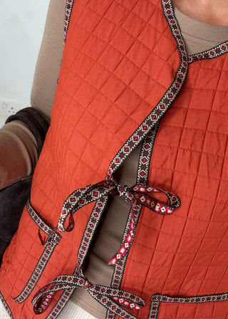 Folksy tie gilet - Rust-The Style Attic