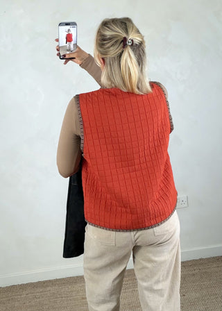 Folksy tie gilet - Rust-The Style Attic