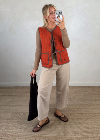 Folksy tie gilet - Rust-The Style Attic