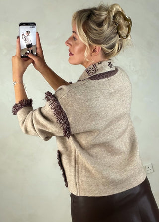 Fringed western knit - Beige-The Style Attic