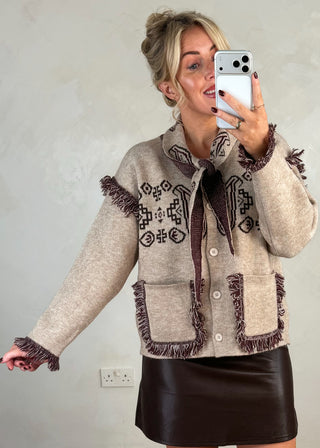 Fringed western knit - Beige-The Style Attic