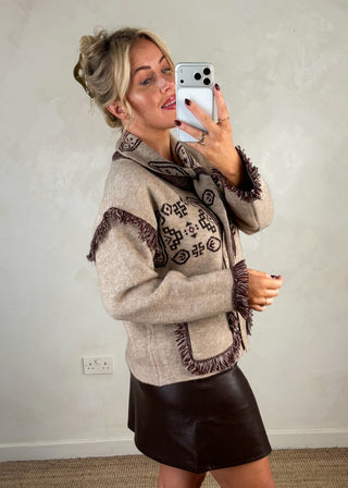 Fringed western knit - Beige-The Style Attic