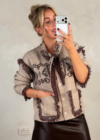 Fringed western knit - Beige-The Style Attic