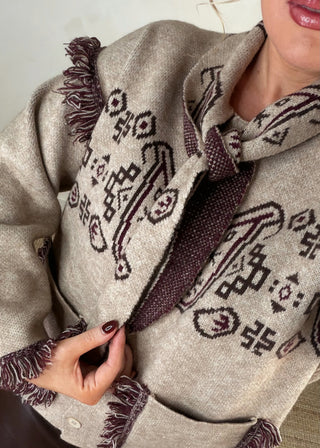 Fringed western knit - Beige-The Style Attic
