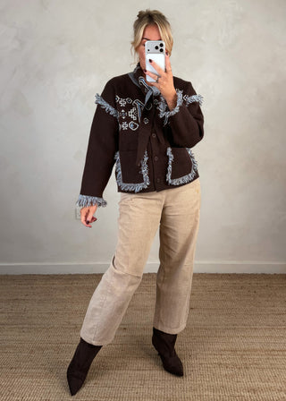 Fringed western knit - Chocolate-The Style Attic