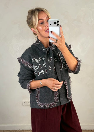 Fringed western knit - Grey-The Style Attic