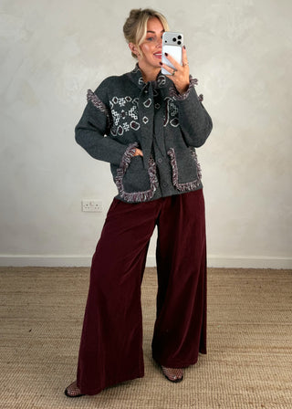 Fringed western knit - Grey-The Style Attic