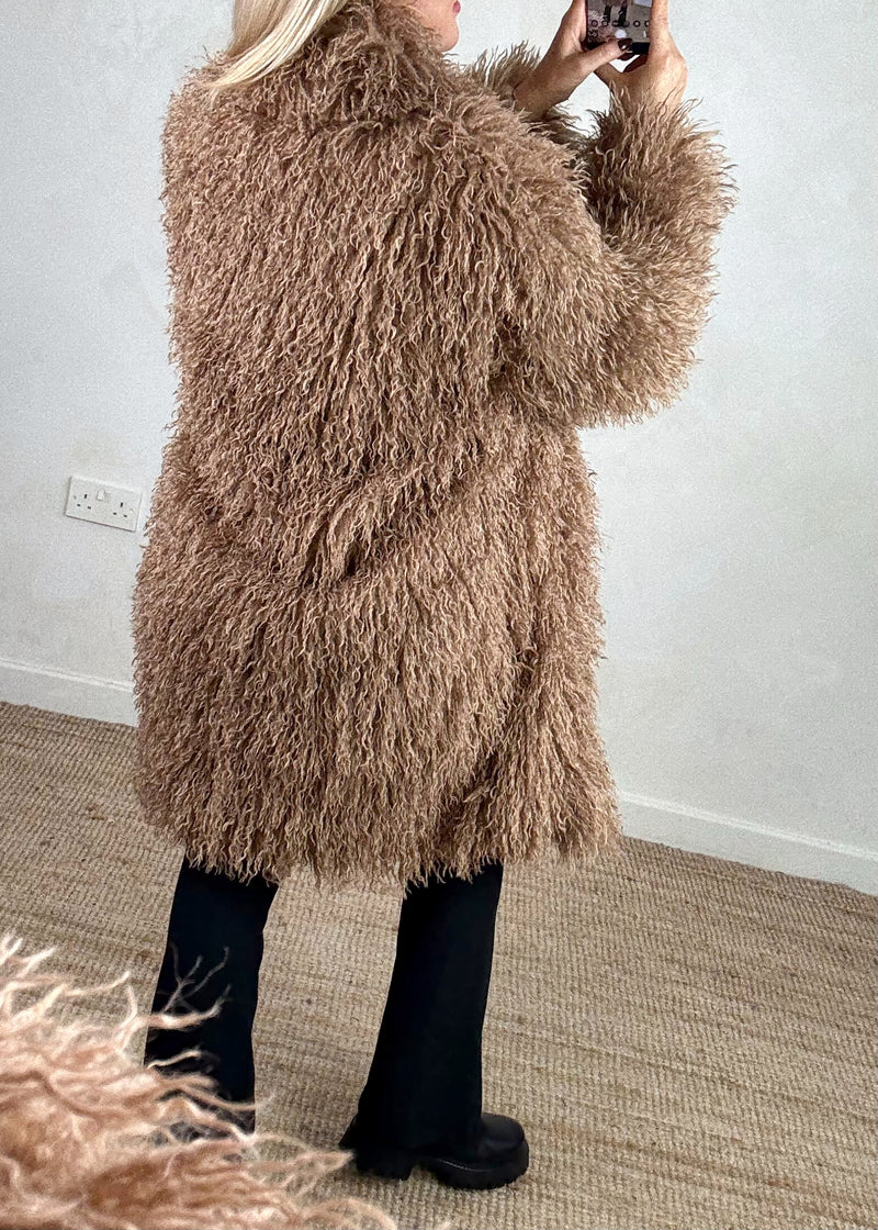 Frolic shaggy coat - tan-The Style Attic
