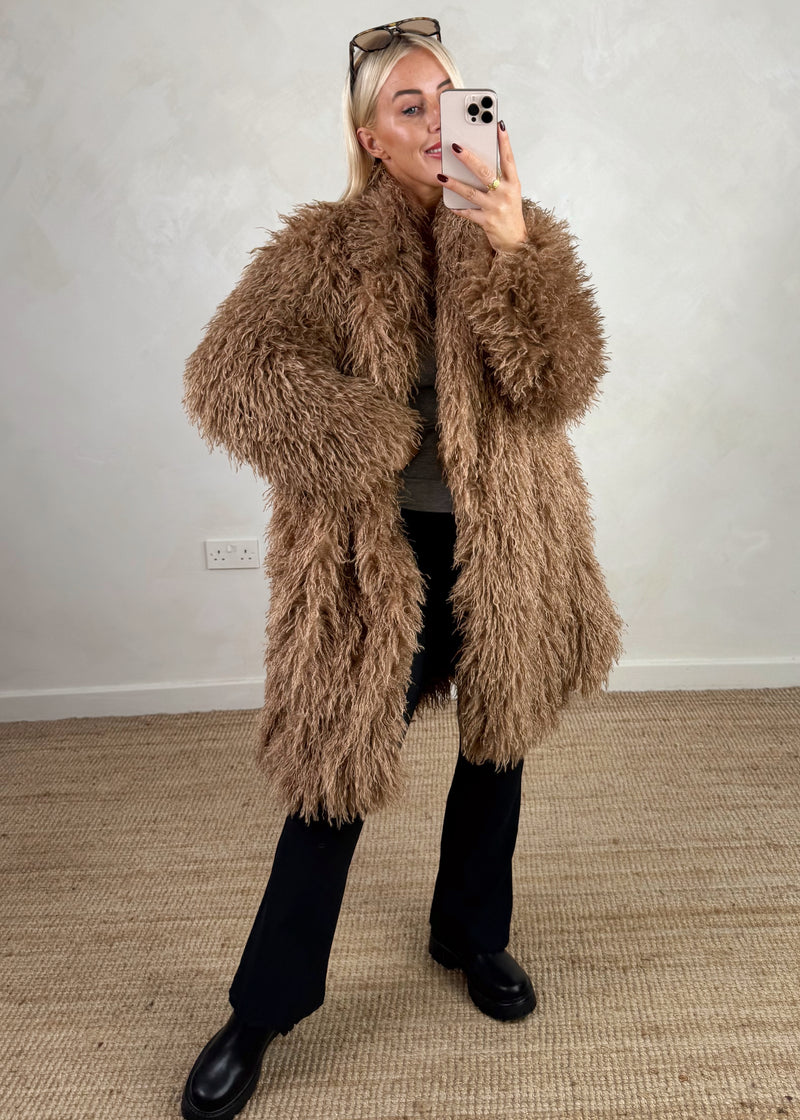 Frolic shaggy coat - tan-The Style Attic
