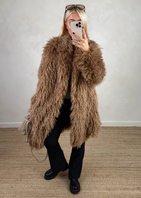 Frolic shaggy coat - tan-The Style Attic
