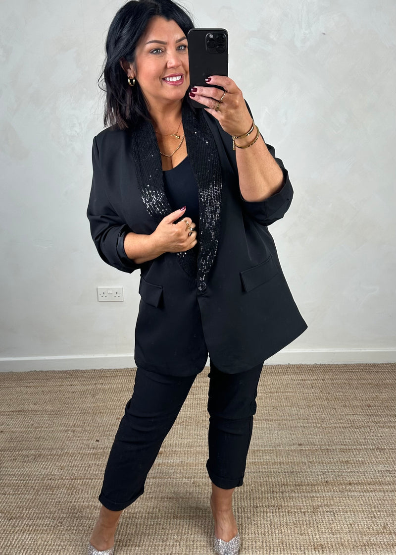 Danni oversized sequin blazer - black