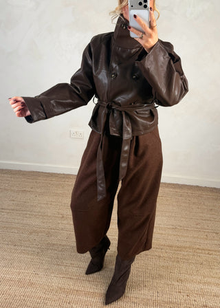 Funnel neck belted jacket-The Style Attic