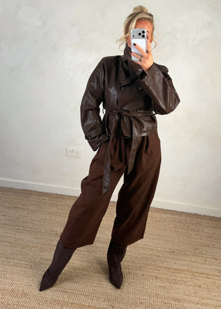 Funnel neck belted jacket-The Style Attic