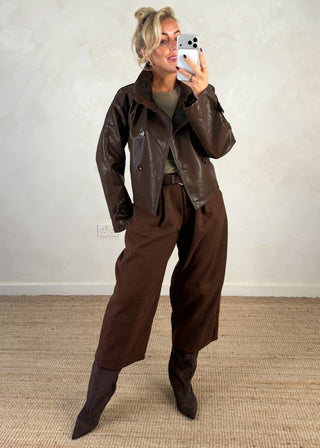 Funnel neck belted jacket-The Style Attic