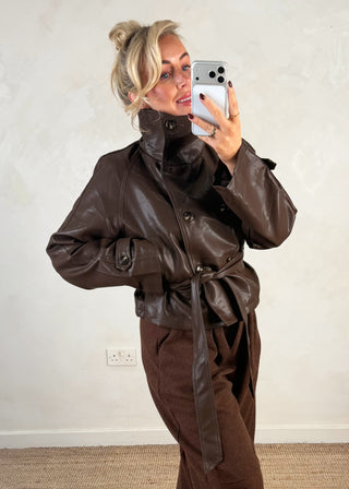 Funnel neck belted jacket-The Style Attic