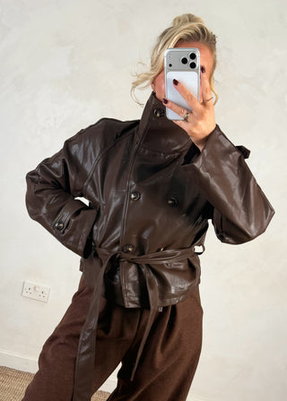Funnel neck belted jacket-The Style Attic