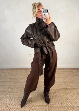 Funnel neck belted jacket-The Style Attic