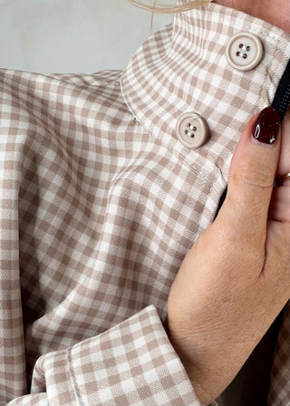 Funnel neck lightweight gingham jacket - Beige-The Style Attic