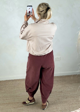 Funnel neck lightweight gingham jacket - Beige-The Style Attic