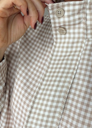Funnel neck lightweight gingham jacket - Camel-The Style Attic