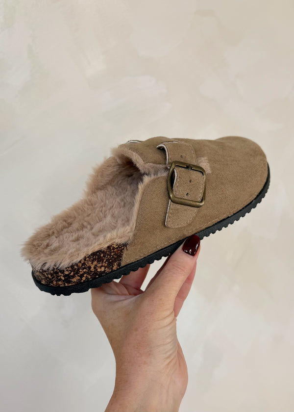 Fur lined clogs - buff-The Style Attic