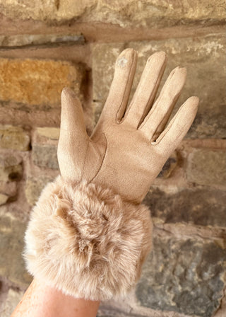 Fur trim glove - Cream-The Style Attic