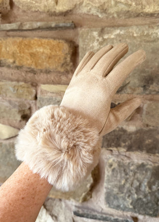 Fur trim glove - Cream-The Style Attic
