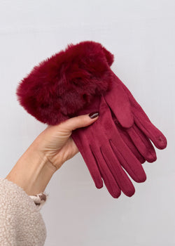 Fur trim glove - Merlot-The Style Attic