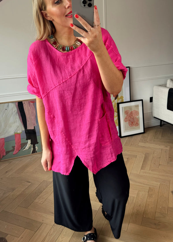 Gabriel pocket Linen top - hot pink-The Style Attic