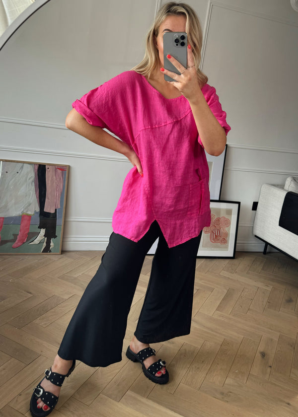 Gabriel pocket Linen top - hot pink-The Style Attic