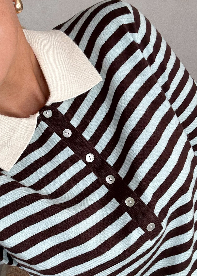 Gareth rugby knit - chocolate/blue-The Style Attic