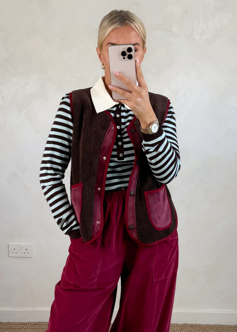 Gareth rugby knit - chocolate/blue-The Style Attic
