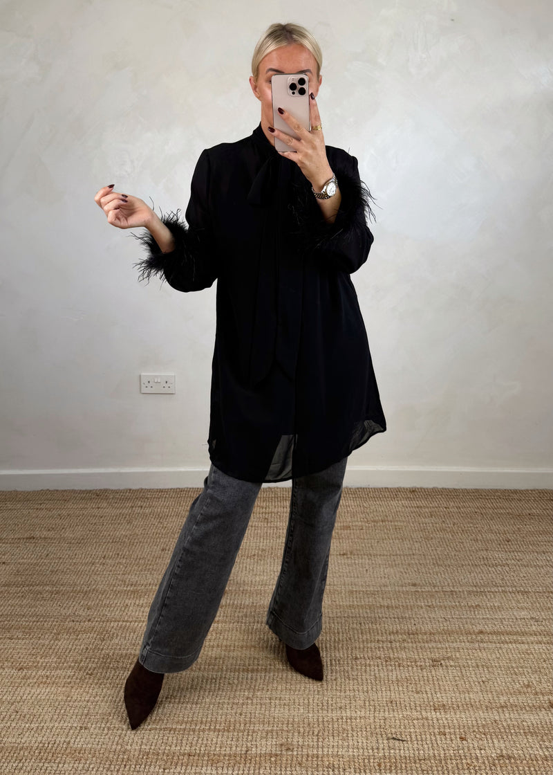 Genevieve feather trim dress-The Style Attic