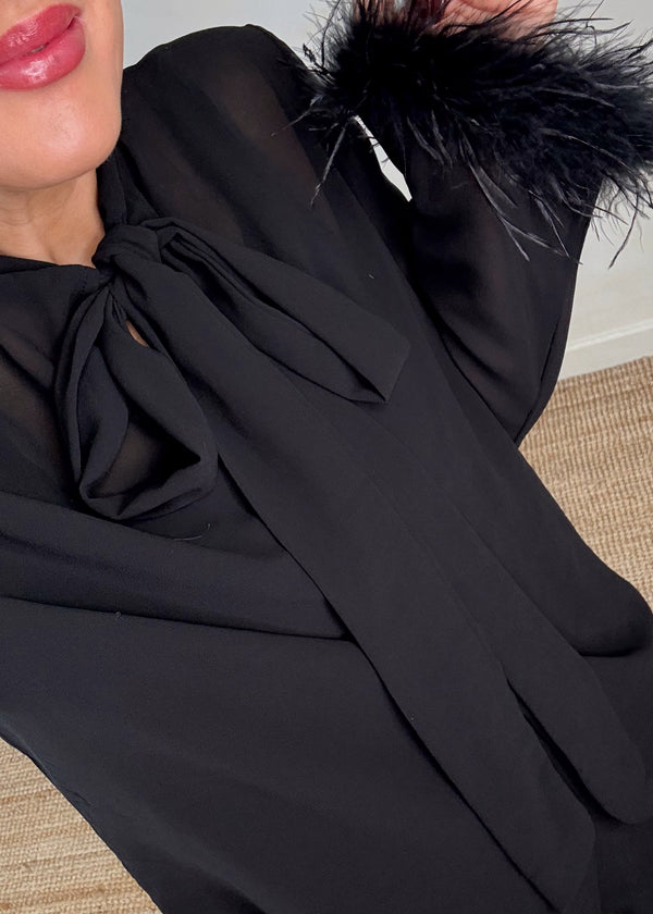 Genevieve feather trim dress-The Style Attic