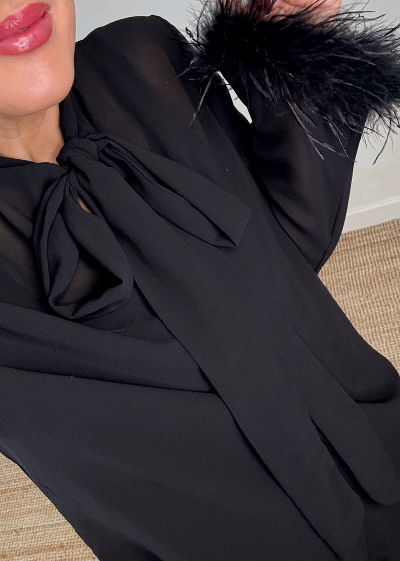 Genevieve feather trim dress-The Style Attic