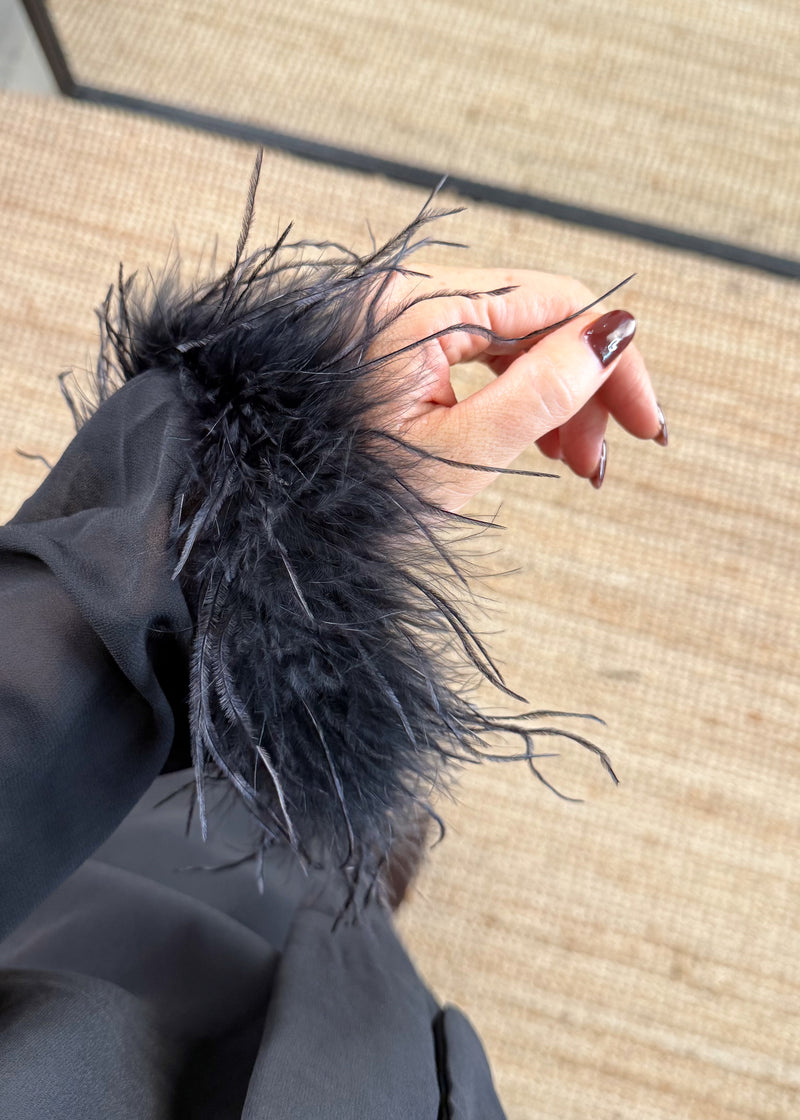 Genevieve feather trim dress-The Style Attic