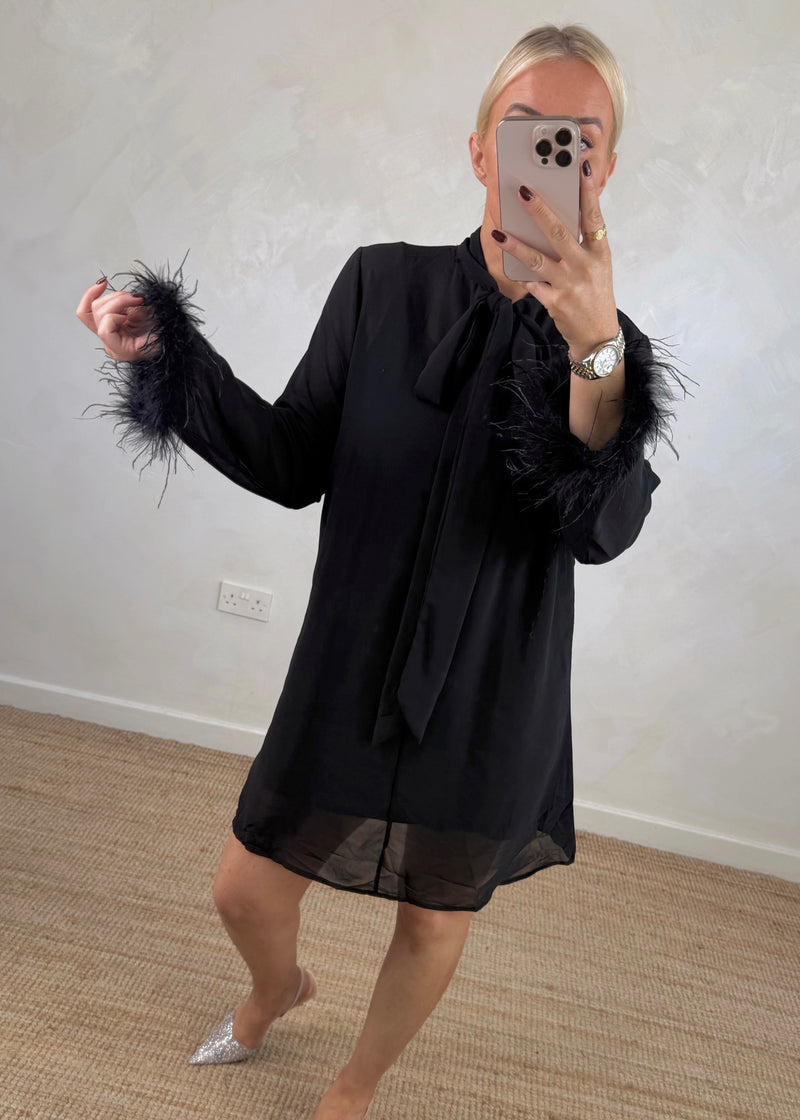 Genevieve feather trim dress-The Style Attic