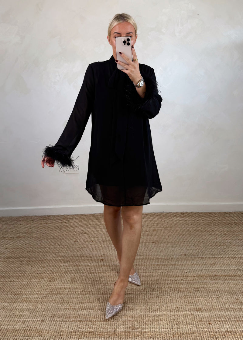 Genevieve feather trim dress-The Style Attic