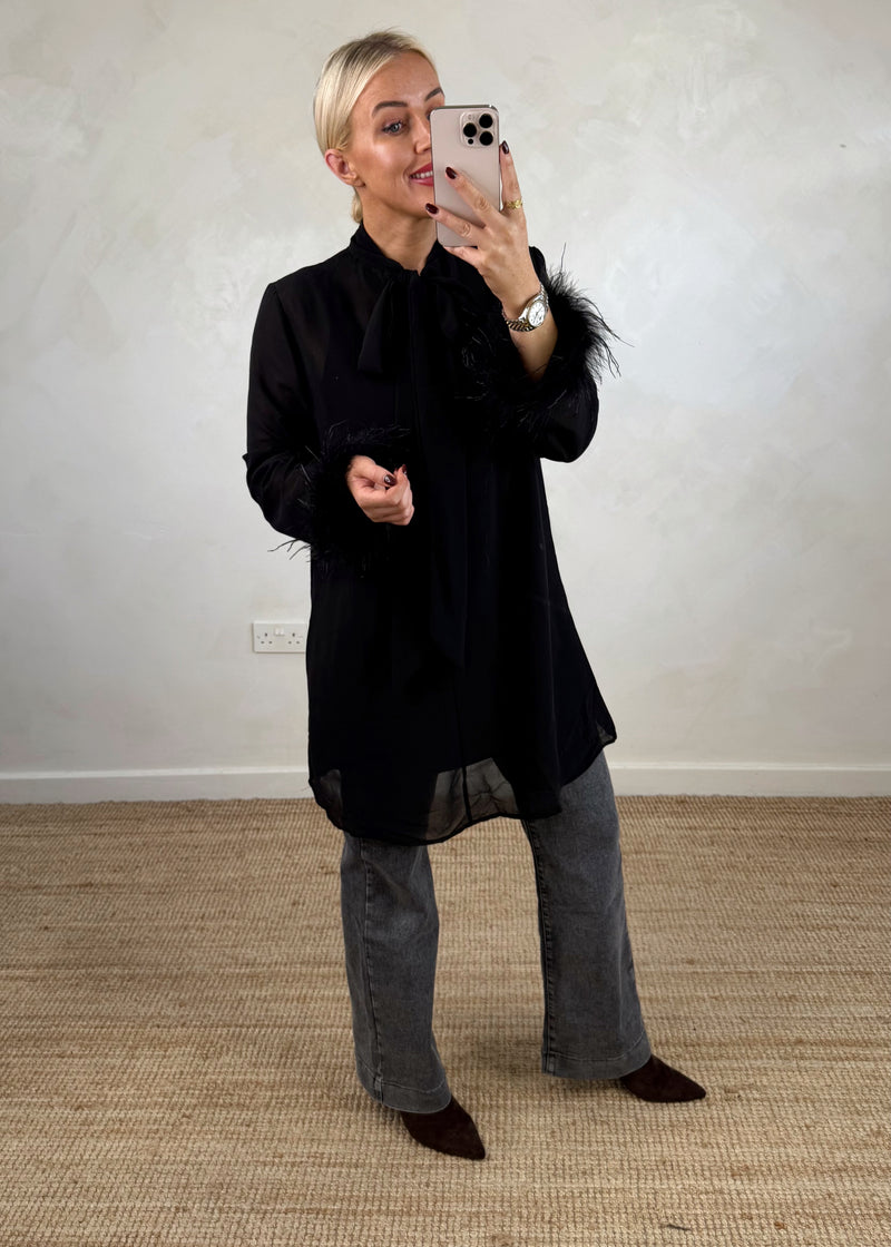 Genevieve feather trim dress-The Style Attic