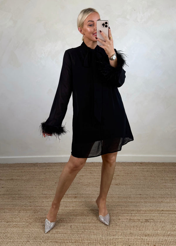 Genevieve feather trim dress-The Style Attic