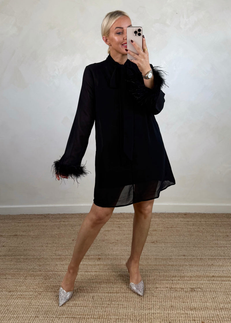 Genevieve feather trim dress-The Style Attic