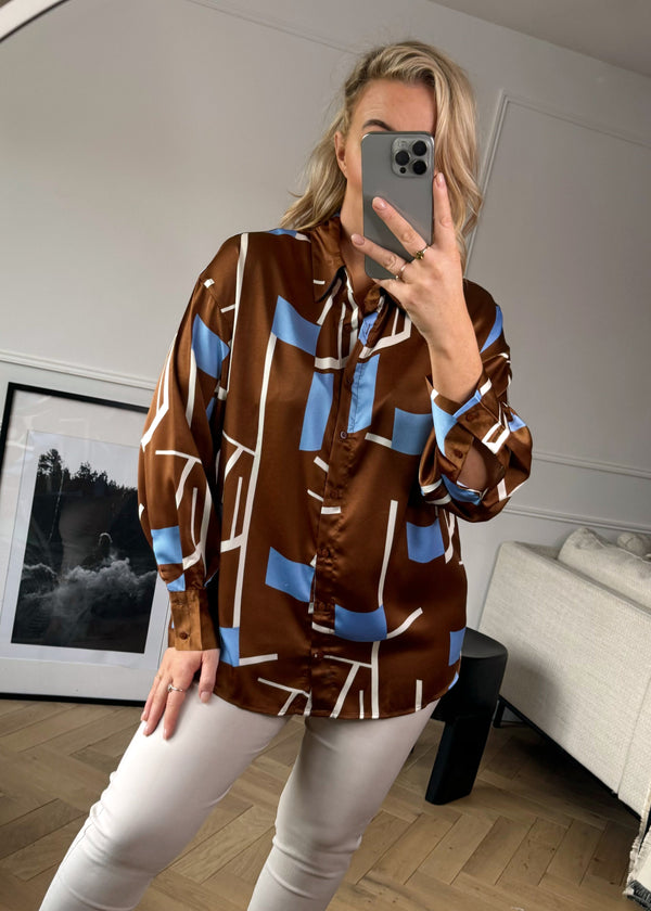 Geometric blouse - brown-The Style Attic
