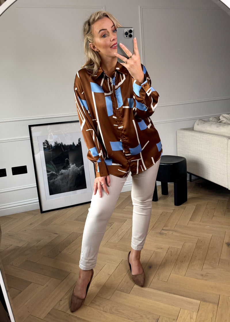 Geometric blouse - brown-The Style Attic