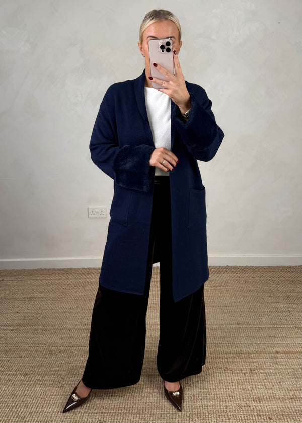 Georgie fur cardigan - navy-The Style Attic