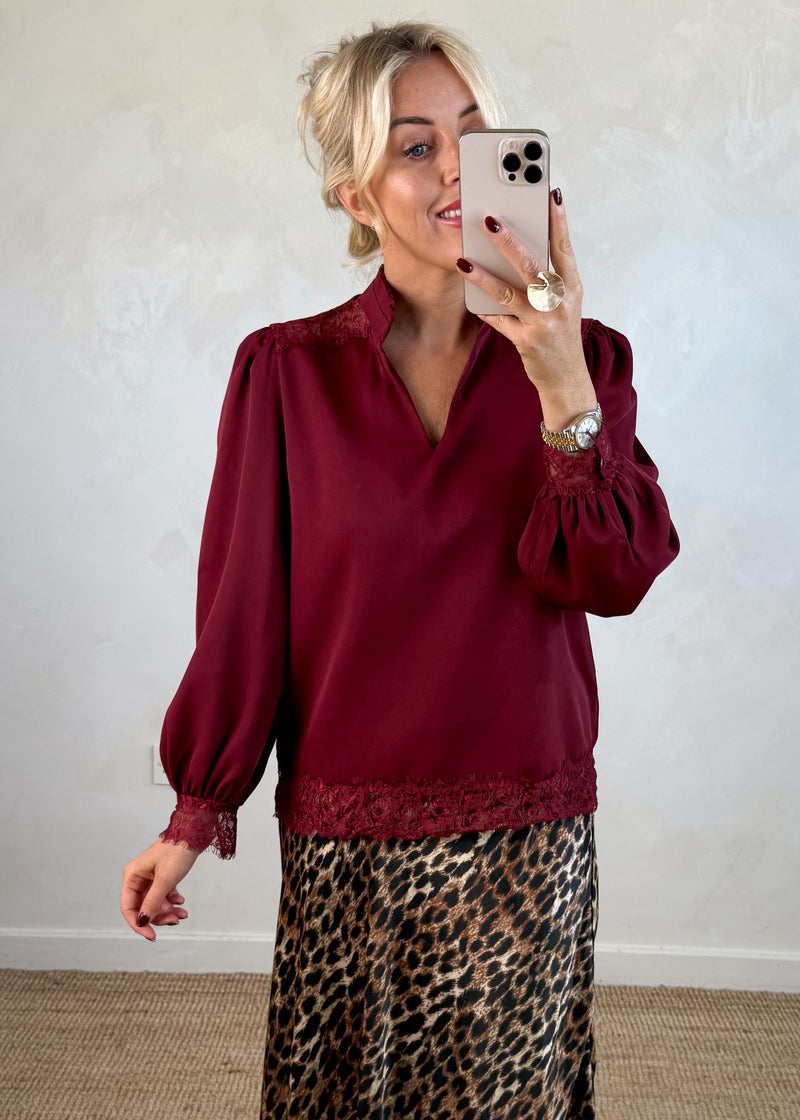 Gilly lace blouse - Merlot-The Style Attic